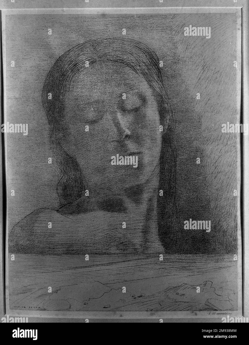 Yeux fermés (Yeux Clos) Odilon Redon (français, 1840-1916). Yeux fermés (Yeux Clos), 1890. Lithographie sur papier de Chine, 22 x 16 po. (55,9 x 40,6 cm). Art européen 1890 Banque D'Images