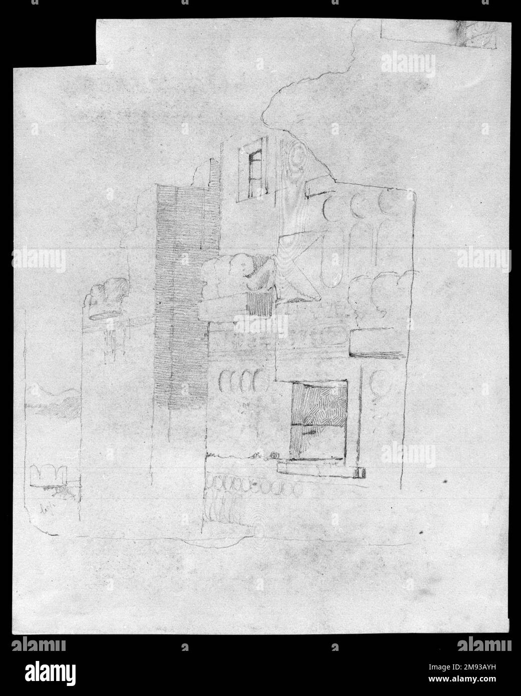 Medinet Habu, Fortified Gate Edwin Howland Blashfield (américain, 1848-1936). Medinet Habu, Fortified Gate, n.d. Graphite sur papier monté sur carton brun, feuille (irrégulière) : 13 1/8 x 10 11/16 po. (33,3 x 27,1 cm). Art américain n.d. Banque D'Images