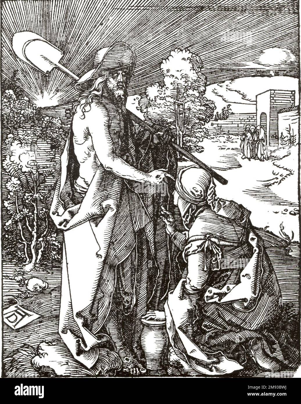 Noli me Tangere Albrecht Dürer (allemand, 1471-1528). Noli me Tangere, 1509-1511; édition de 1511. Coupe de bois sur papier couté, image: 4 15/16 x 3 7/8 po. (12,5 x 9,9 cm). Art européen 1509-1511; édition de 1511 Banque D'Images