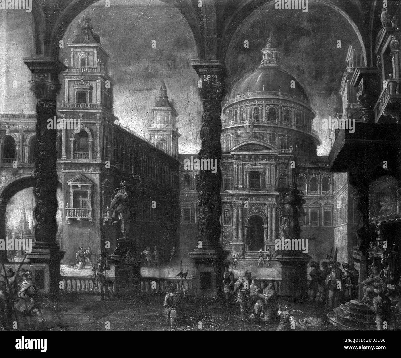 Temple de Salomon avec le jugement de Salomon possiblement l'école napolitaine. , 17th siècle. Huile sur toile, 39 x 47 1/8 in. (99,1 x 119,7 cm). Art européen 17th siècle Banque D'Images