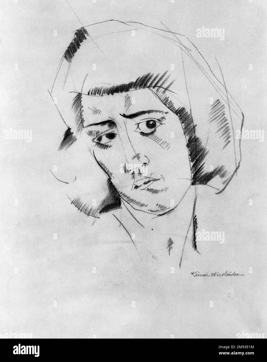 Chef d'une femme Kimon Nichols (américain, 1892-1935). Chef d'une femme, n.d. Graphite ou charbon sur papier, feuille : 9 9/16 x 7 7/8 po. (24,3 x 20 cm). Art américain n.d. Banque D'Images