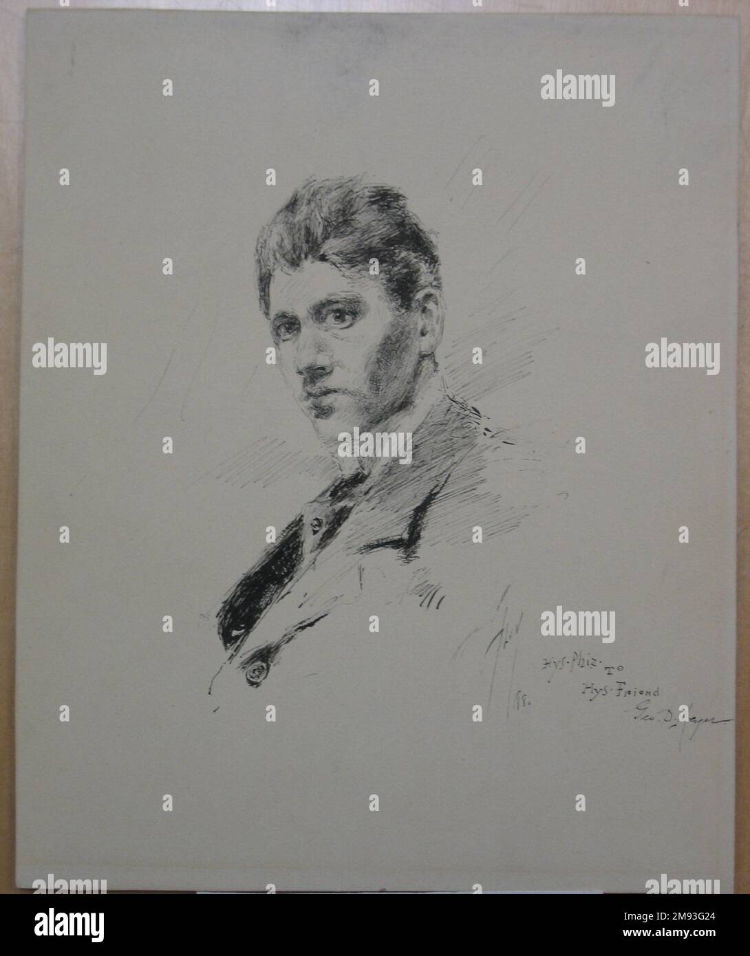 Plume Portrait de Blum par lui-même Robert Frederick Blum (américain, 1857-1903). Plume Portrait de Blum par lui-même, 1880. Stylo et encre sur carton, feuille : 11 x 8 15/16 po. (27,9 x 22,7 cm). Art américain 1880 Banque D'Images