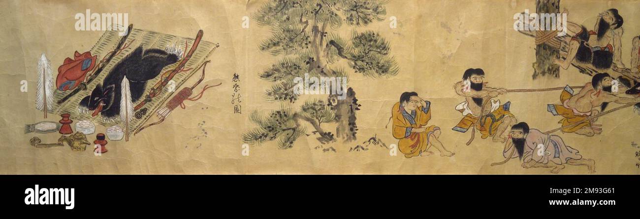 Douanes locales de l'Ainu Ainu. Douanes locales de l'Ainu, 19th siècle. Défilement manuel, encre et couleurs sur papier, 10 5/8 x 332 1/8 cm (27 x 843,6 cm). Art asiatique 19th siècle Banque D'Images