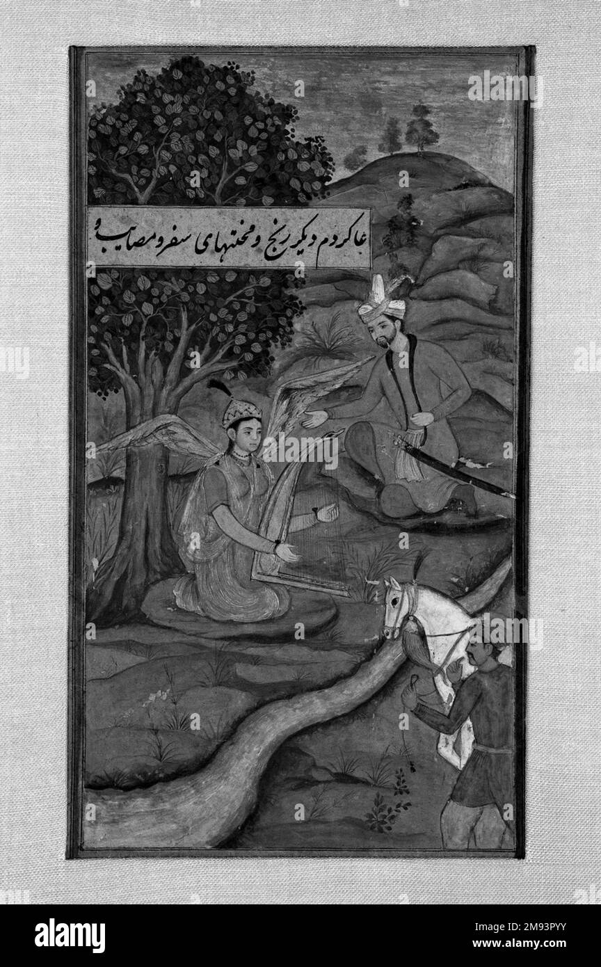 Peinture miniature Mughal peinture miniature Mughal, ca. 1600. Aquarelle sur papier, 5 5/8 x 3 po. (14,3 x 7,6 cm). Art asiatique ca. 1600 Banque D'Images