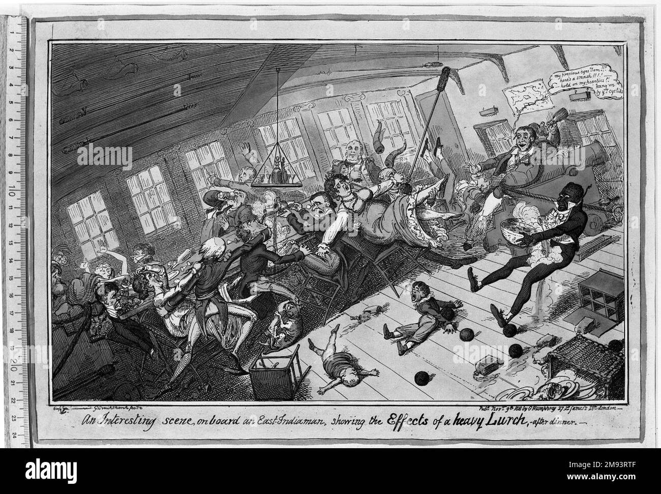 Une scène intéressante, à bord d'un Orient - Indiaman George Cruikshank (britannique, 1792-1878). Une scène intéressante, à bord d'un Orient - Indiaman, 1818. Gravure, couleur main sur papier vélin, 9 13/16 x 14 po. (25 x 35,5 cm). Art européen 1818 Banque D'Images