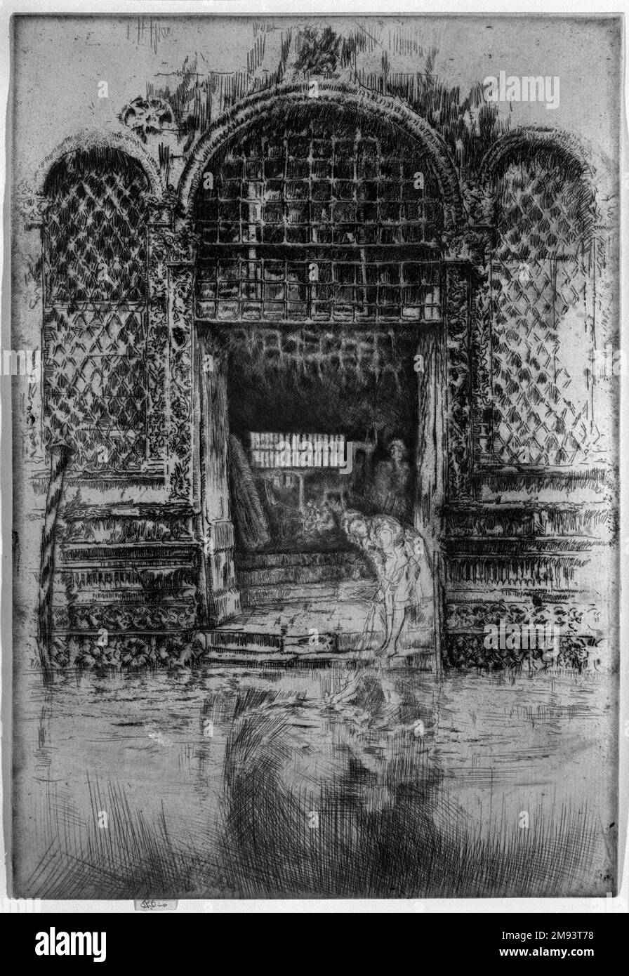 La porte James Abbott McNeill Whistler (américain, 1834-1903). La porte, 1880. Gravure et point sec sur papier, feuille (découpée sur plaque) : 11 9/16 x 7 15/16 po. (29,4 x 20,2 cm). Art américain 1880 Banque D'Images