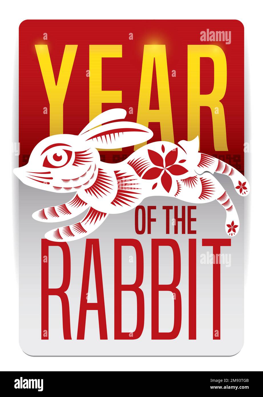 Calendrier à feuilles volantes avec lapin au design oriental, célébrant le nouvel an chinois de cet animal du zodiaque. Illustration de Vecteur