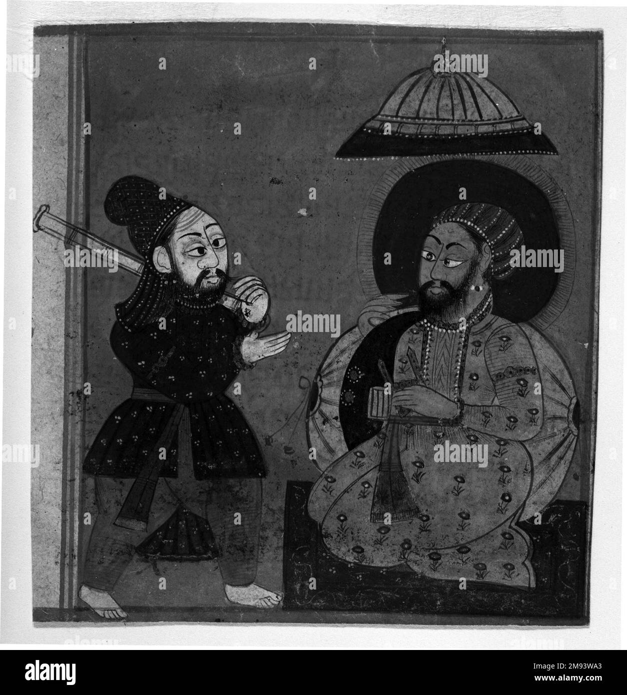 Fragment d'une page d'un Indien de la série de Purana de Markandeya. Fragment d'une page d'une série de Markandeya Purana, ca. 1625. Aquarelle opaque et or sur papier, feuille : 4 7/8 x 4 11/16 po. (12,4 x 11,9 cm). Art asiatique ca. 1625 Banque D'Images