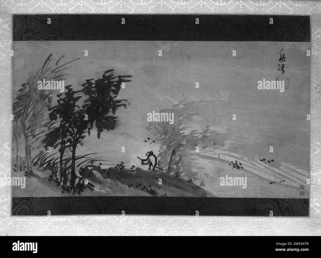 Paysage Paysage, 19th siècle. Encre sur papier, total : 23 3/4 x 49 3/4 po. (60,3 x 126,4 cm). Art asiatique 19th siècle Banque D'Images