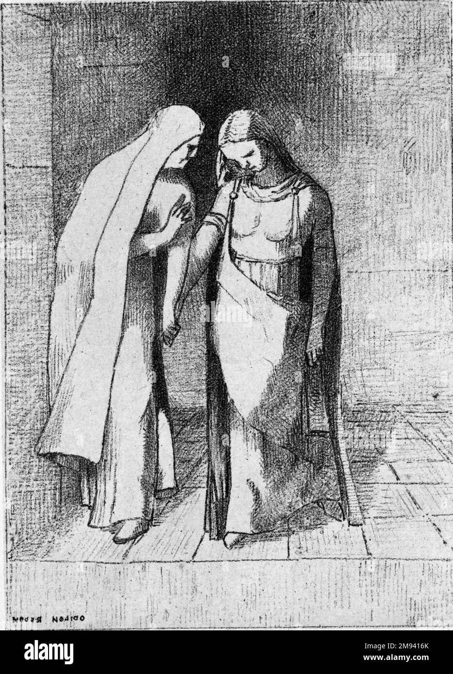 Entretien mystique Odilon Redon (français, 1840-1916). Enretien mystique, 1892. Lithographie sur papier vélin, 5 5/16 x 3 13/16 po. (13,5 x 9,7 cm). Art européen 1892 Banque D'Images