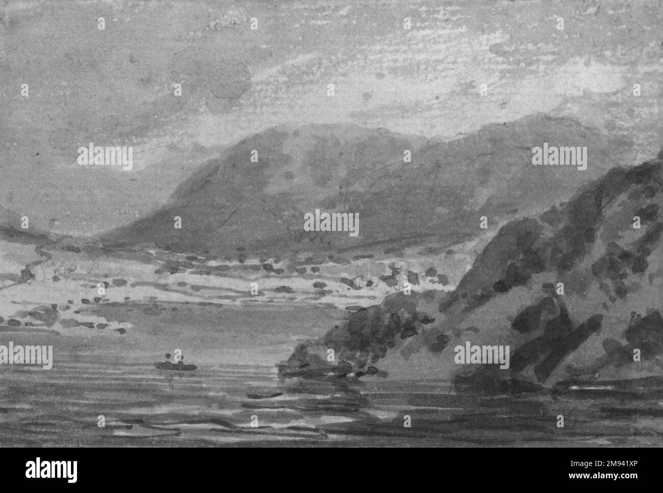 Dans le district de Lake Joseph Malbord William Turner (britannique, 1775-1851). , n.d. Laver sur papier, feuille/composition : 2 3/8 x 3 5/8 po. (6,1 x 9,2 cm). Art européen n.d. Banque D'Images