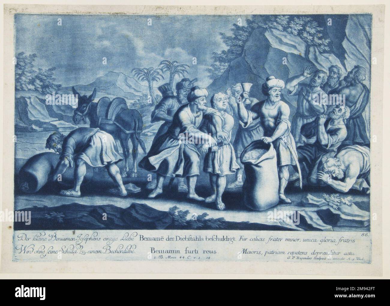 Histoire de Joseph, planche 88 Georg Philipp Rugendas I (allemand, 1666-1742). Histoire de Joseph, planche 88. Mezzotint à l'encre bleue, 10 3/4 × 15 1/4 po. (27,3 × 38,7 cm). Art européen Banque D'Images
