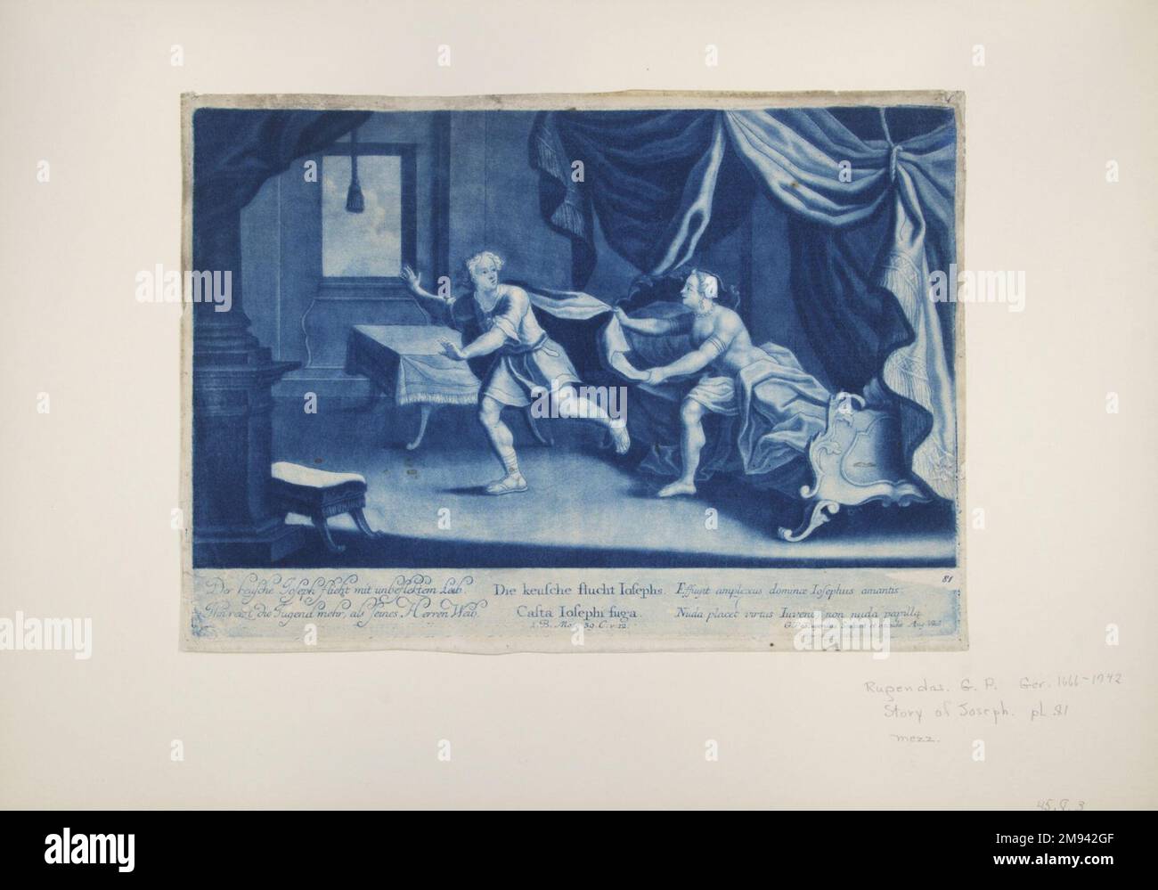 Histoire de Joseph, planche 81 Georg Philipp Rugendas I (allemand, 1666-1742). Histoire de Joseph, planche 81. Mezzotint à l'encre bleue, 10 7/8 × 14 3/4 po. (27,6 × 37,5 cm). Art européen Banque D'Images