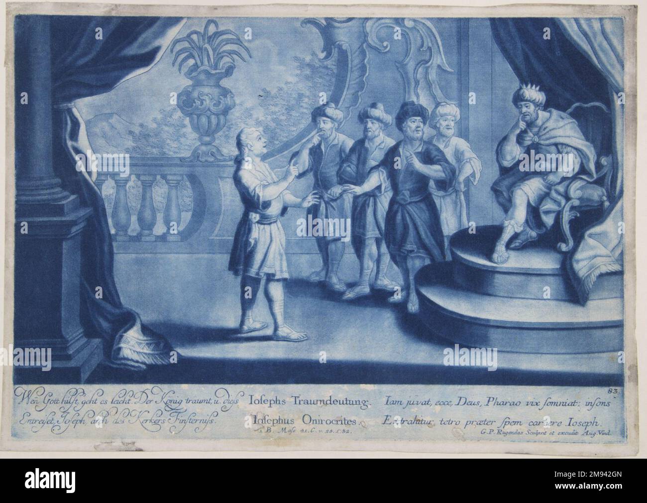 Histoire de Joseph, planche 83 Georg Philipp Rugendas I (allemand, 1666-1742). Histoire de Joseph, planche 83. Mezzotint à l'encre bleue, 10 1/2 × 14 13/16 po. (26,7 × 37,7 cm). Art européen Banque D'Images