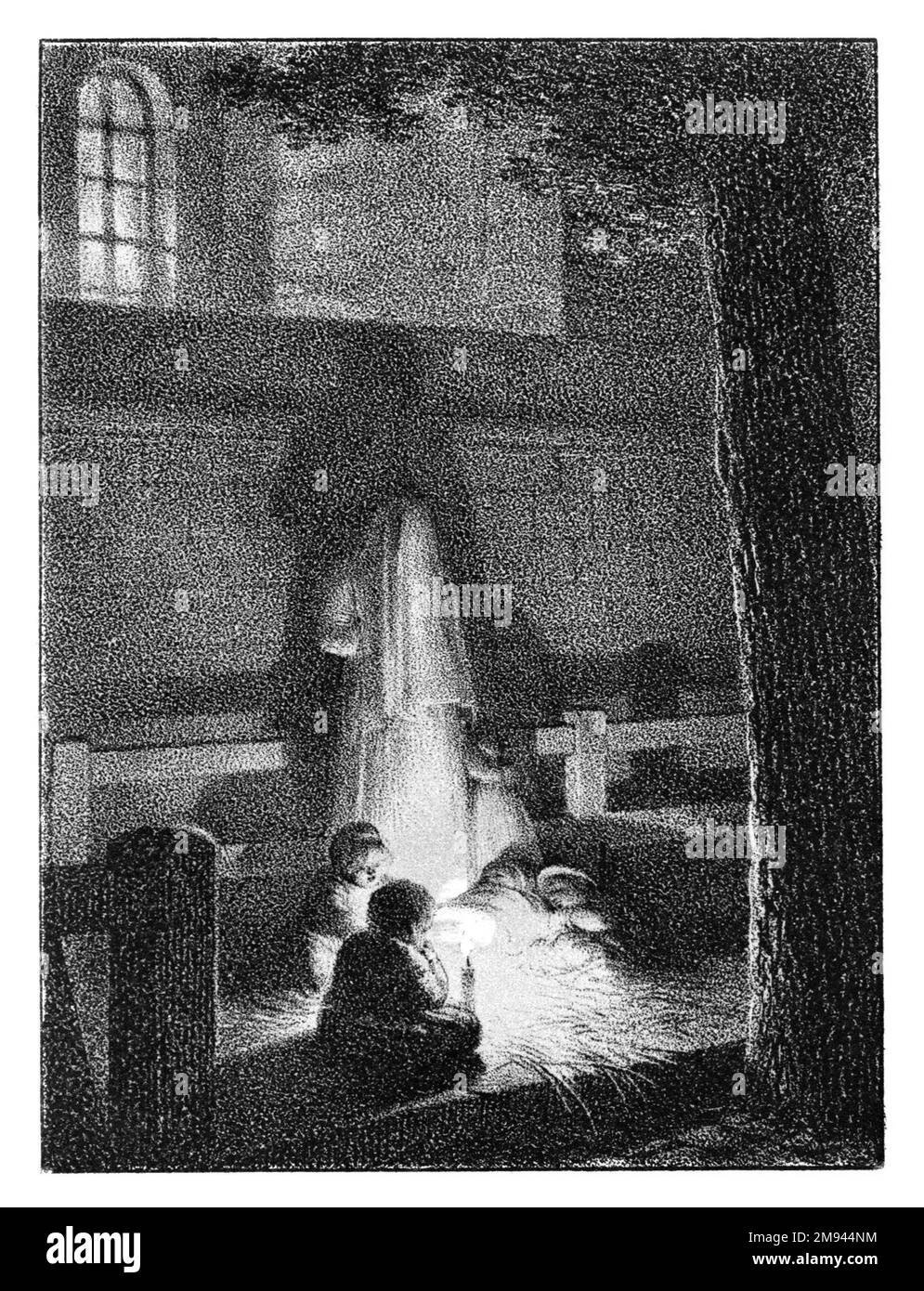 Enfants tenant une lumière dans une Eglise Jean Baptiste Isabey (français, 1767-1855). , 1818. Lithographie à la craie sur papier vélin, 4 5/16 x 3 1/4 po. (11 x 8,2 cm). Art européen 1818 Banque D'Images