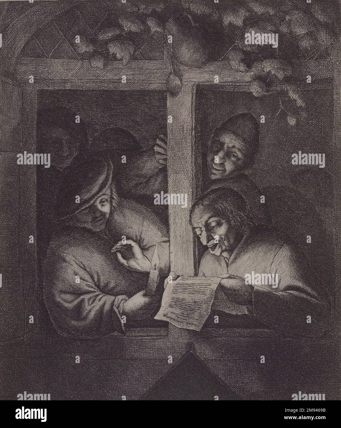 Les chanteurs à la fenêtre Adriaen van Ostade (néerlandais, 1610-1685). , 1667. Gravure, feuille : 7 5/16 x 9 3/8 po. (18,6 x 23,8 cm). Art européen 1667 Banque D'Images