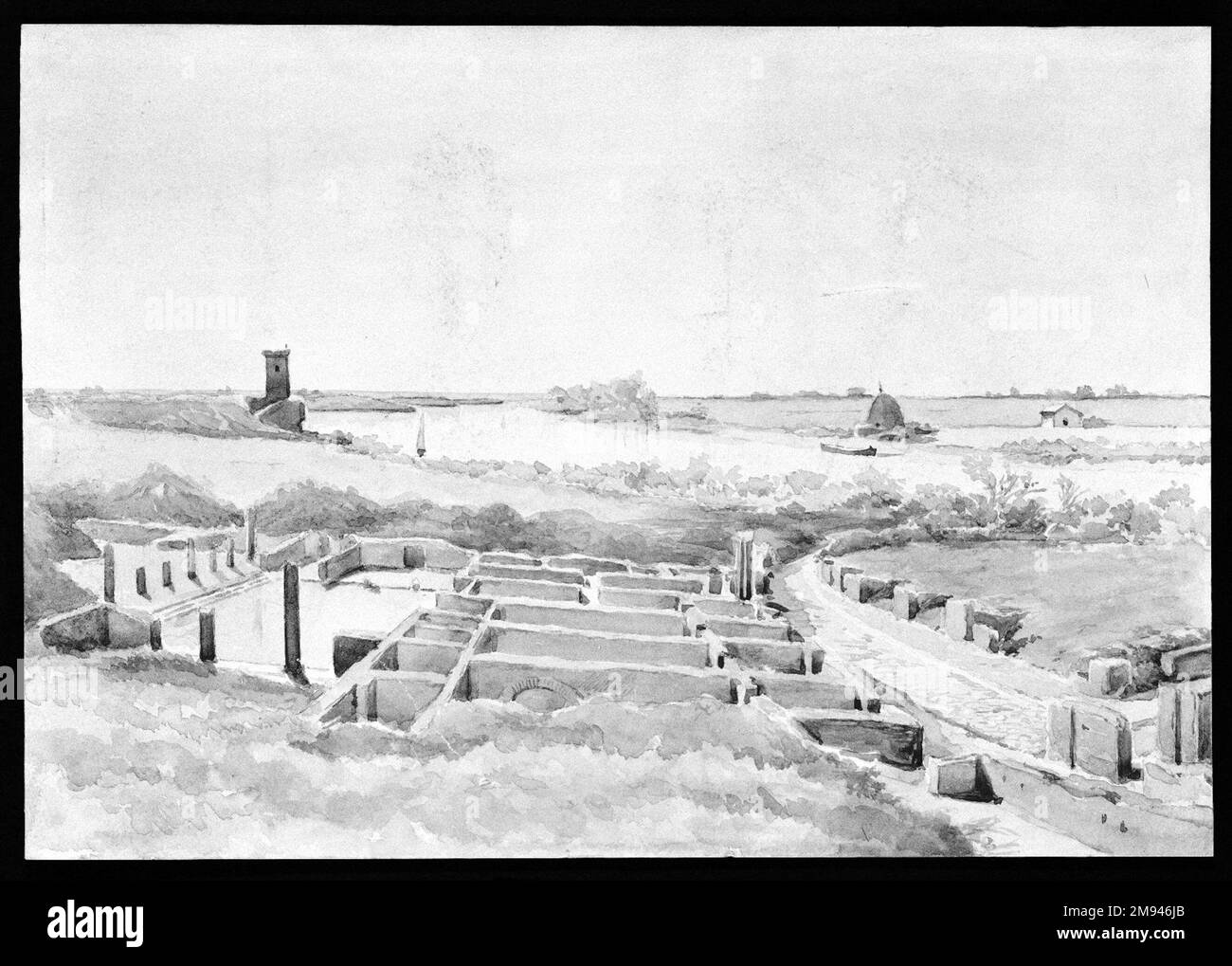 Vue sur les ruines Vincenzo Cabianca (italien, 1827-1902). Aquarelle, 10 3/8 x 14 3/4 cm (26,4 x 37,5 cm). Art européen Banque D'Images