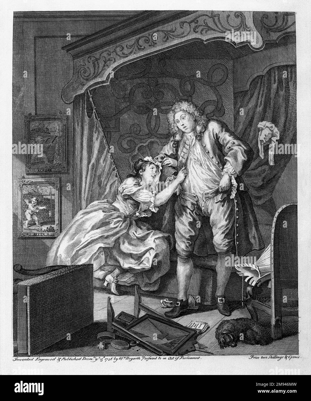 Après William Hogarth (britannique, 1697-1764). 1736. Gravure sur papier à poser, 15 15/16 x 12 7/8 po. (40,5 x 32,7 cm). Art européen 1736 Banque D'Images