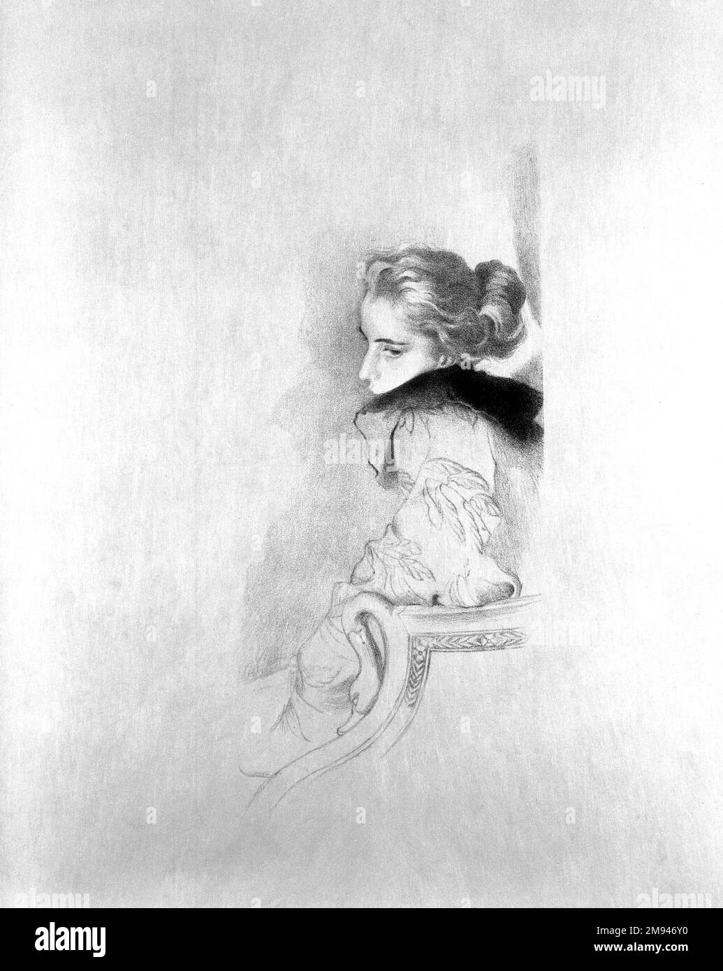 Femme Assise Antonio de la Gandara (espagnol français, 1861-1917). Femme Assise, 1894. Lithographie, image: 23 1/2 x 17 po. (59,7 x 43,2 cm). Art européen 1894 Banque D'Images