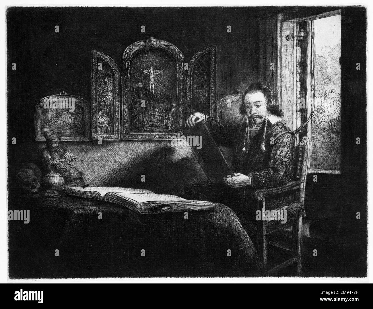 Abraham Franchen, Art Dealer Rembrandt Harmensz. Van Rijn (néerlandais, 1606-1669). Abraham Franchen, Art Dealer, env. 1656. Gravure sur papier déposé, 6 5/16 x 8 1/4 po. (16 x 21 cm). Art européen ca. 1656 Banque D'Images