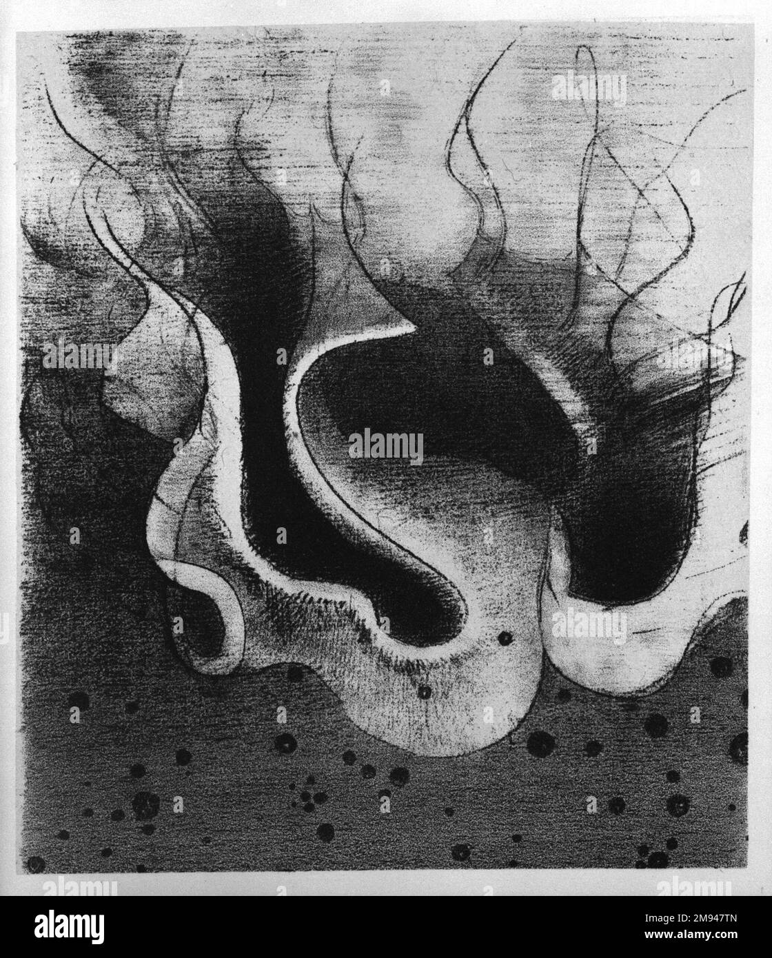 Les Betes de la Mer ronde Comme des Outres, plaque XXII de la mise de Saint-Antoine, série Troisieme Odilon Redon (français, 1840-1916). Les Betes de la Mer ronde Comme des Outres, plaque XXII de la mise de Saint-Antoine, série Troisieme, 1896. Lithographie sur papier de colle chine, 8 9/16 x 7 1/2 po. (21,7 x 19 cm). Art européen 1896 Banque D'Images