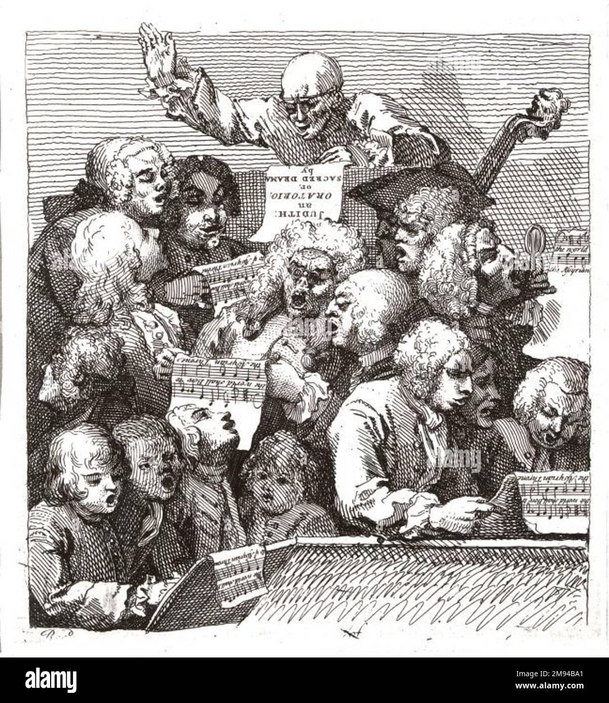 Un chœur de chanteurs; ou l'Oratorio William Hogarth (britannique, 1697-1764). , 1732. Gravure, 6 7/8 x 6 3/8 po. (17,5 x 16,2 cm). Art européen 1732 Banque D'Images