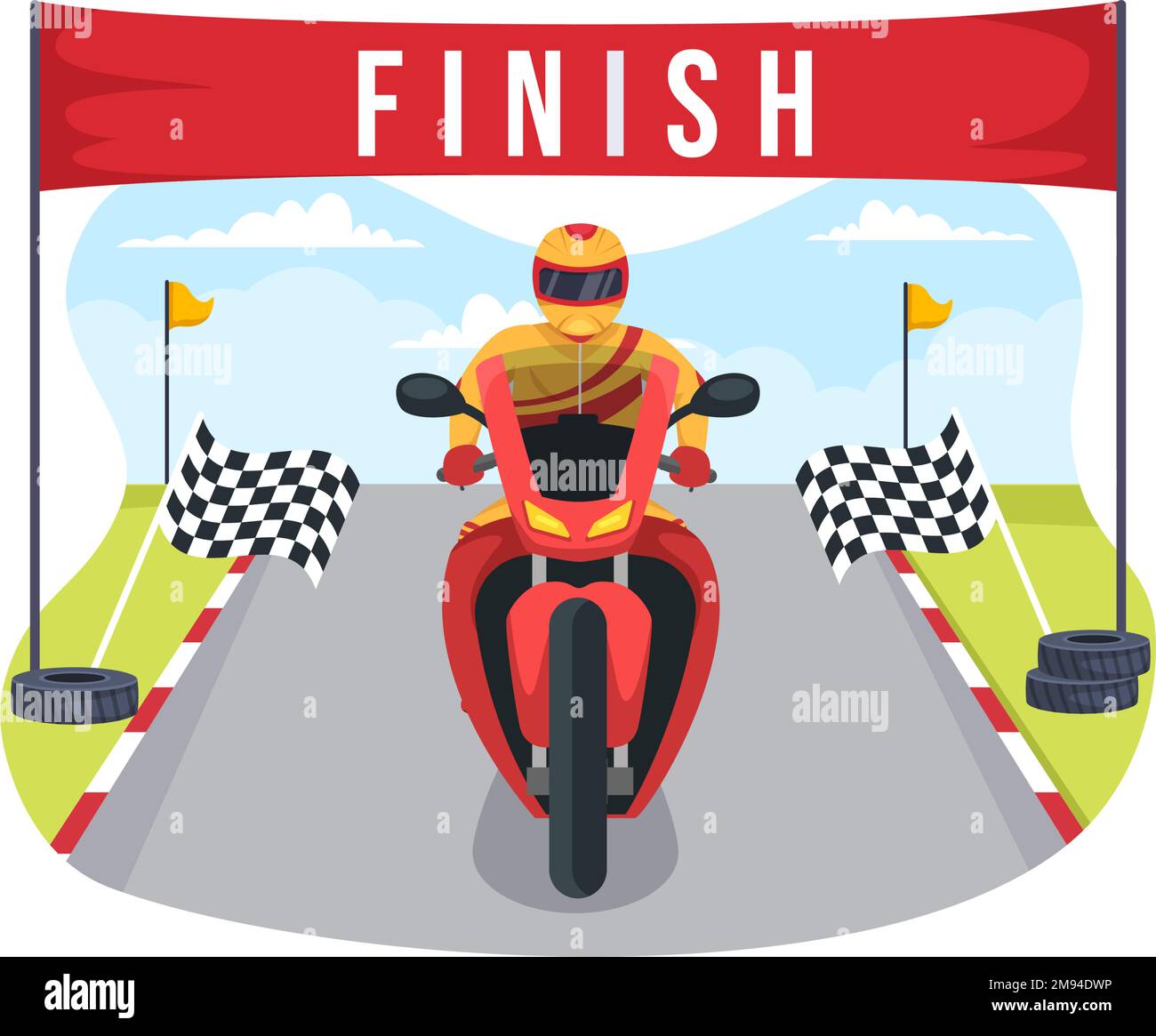 Championnat de course de moto sur l'hippodrome Illustration avec Racer Riding Motor for Landing page dans Flat Cartoon modèles dessinés à la main Illustration de Vecteur