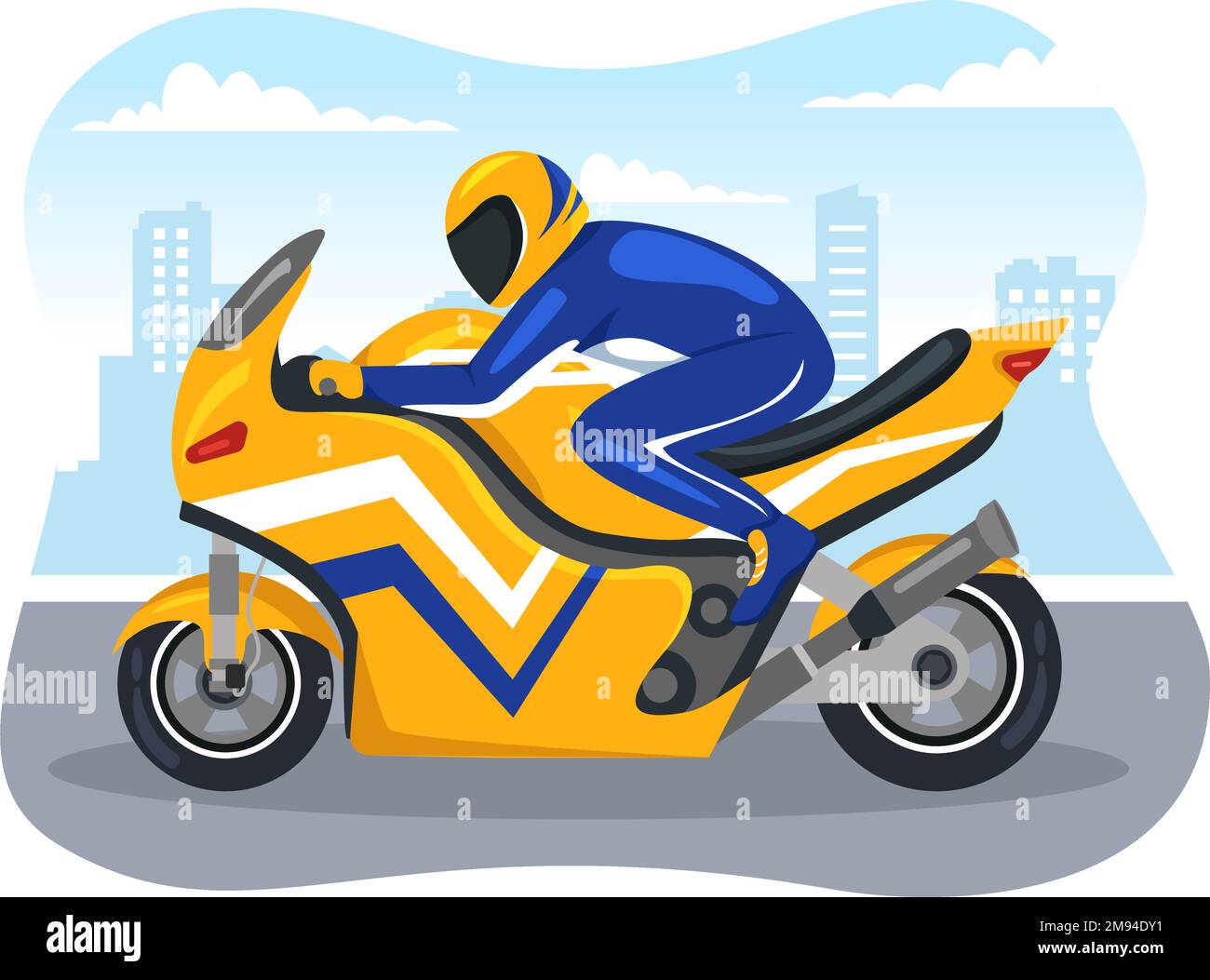 Championnat de course de moto sur l'hippodrome Illustration avec Racer Riding Motor for Landing page dans Flat Cartoon modèles dessinés à la main Illustration de Vecteur