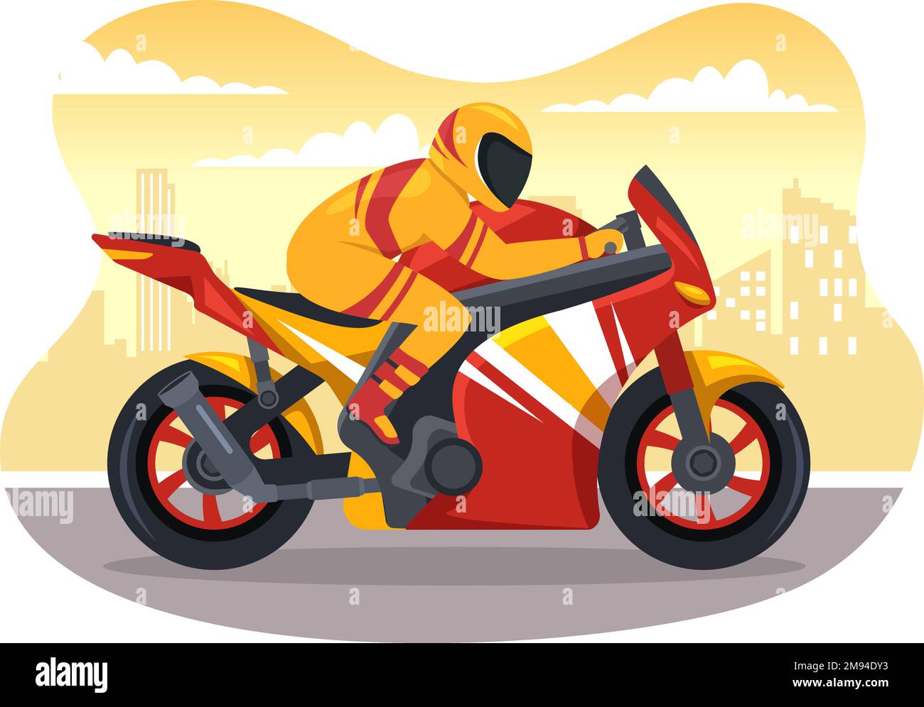 Championnat de course de moto sur l'hippodrome Illustration avec Racer Riding Motor for Landing page dans Flat Cartoon modèles dessinés à la main Illustration de Vecteur