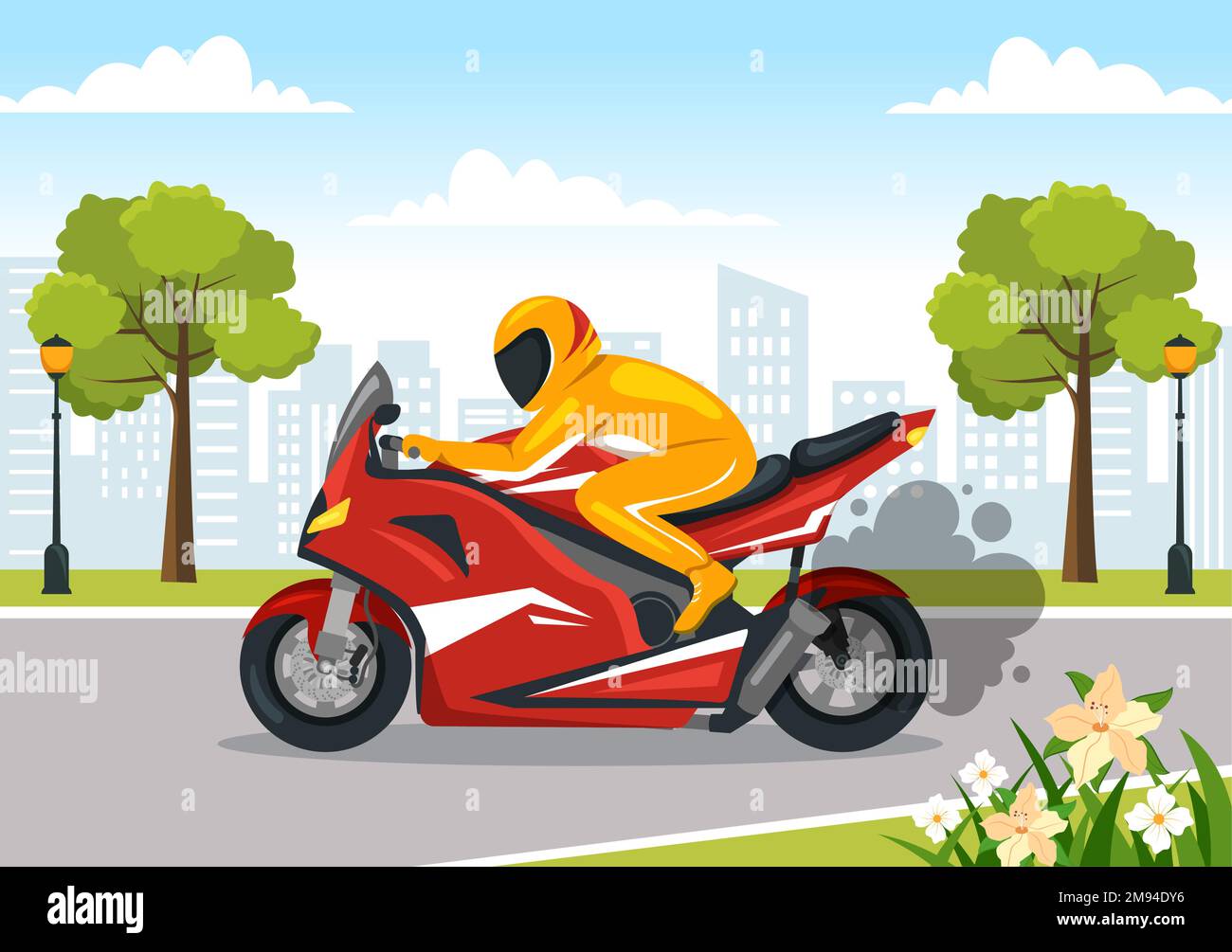 Championnat de course de moto sur l'hippodrome Illustration avec Racer Riding Motor for Landing page dans Flat Cartoon modèles dessinés à la main Illustration de Vecteur