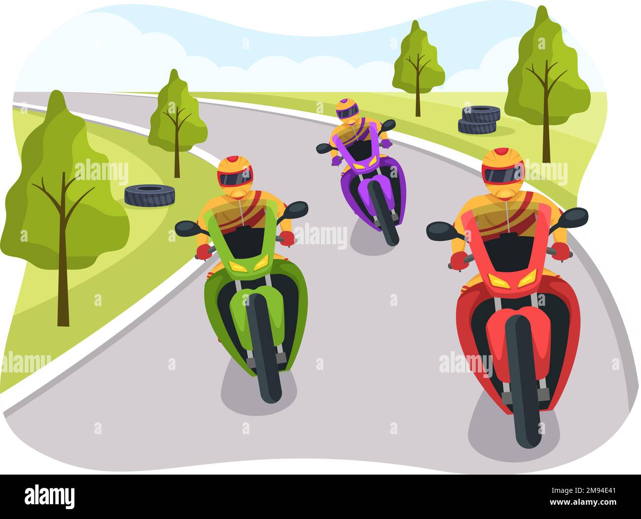 Championnat de course de moto sur l'hippodrome Illustration avec Racer Riding Motor for Landing page dans Flat Cartoon modèles dessinés à la main Illustration de Vecteur