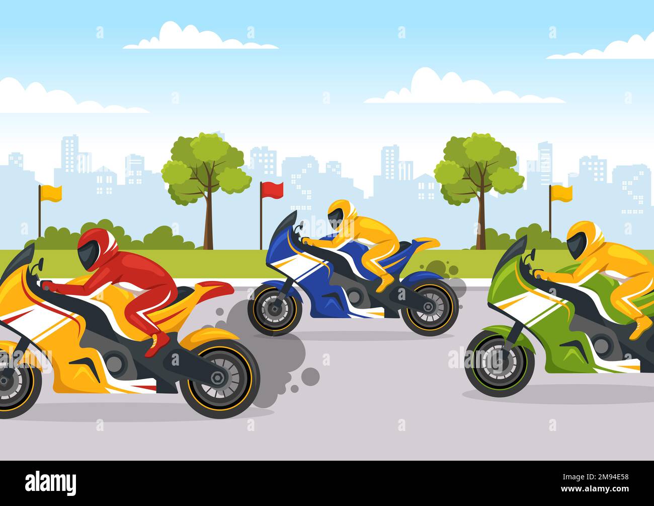 Championnat de course de moto sur l'hippodrome Illustration avec Racer Riding Motor for Landing page dans Flat Cartoon modèles dessinés à la main Illustration de Vecteur