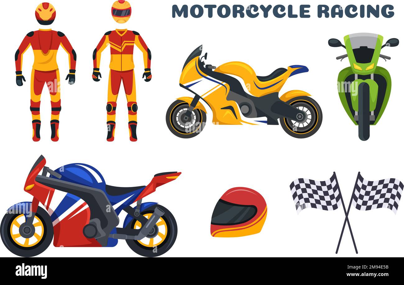 Championnat de course de moto sur l'hippodrome Illustration avec Racer Riding Motor for Landing page dans Flat Cartoon modèles dessinés à la main Illustration de Vecteur