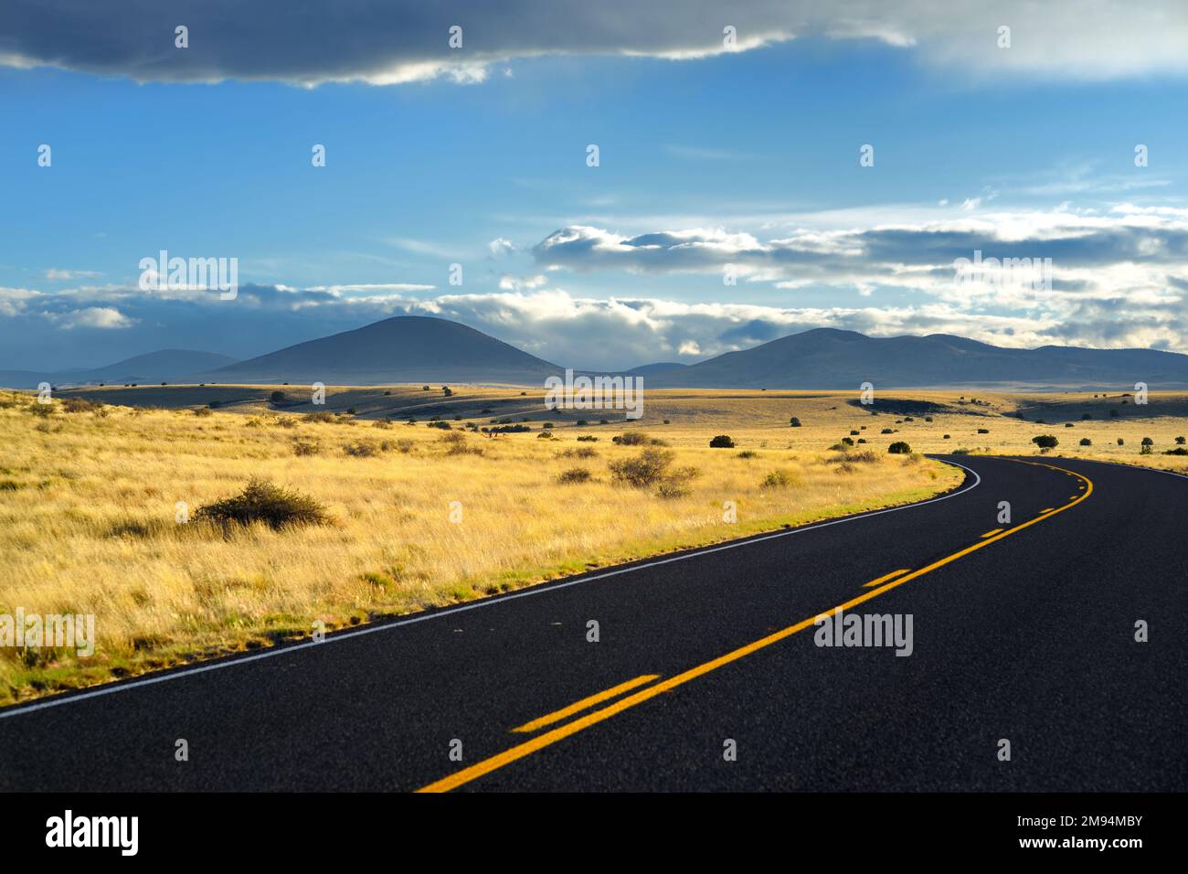 Belle route ondulée sans fin dans le désert de l'Arizona, États-Unis. Explorer le Sud-Ouest américain. Banque D'Images