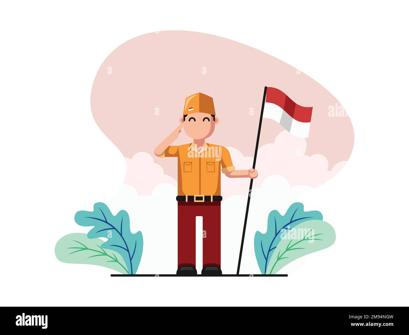 Illustration Plan plat du Patriot Soldier tenant un drapeau avec un salut - dessin plat illustration vectorielle Illustration de Vecteur