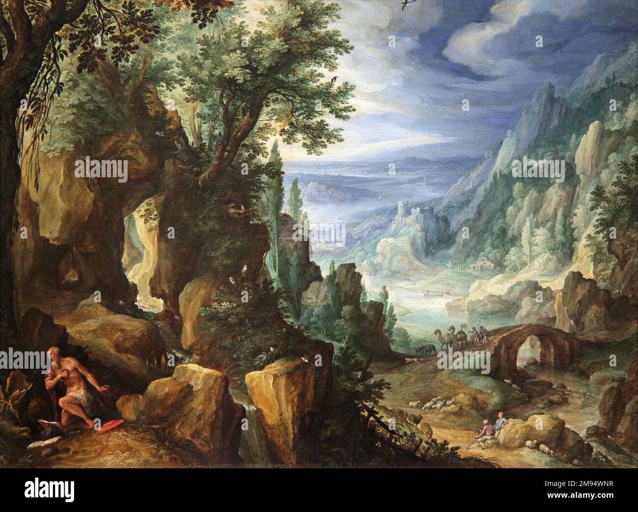 Paysage montagneux avec Saint Jérôme (1592) par Paul Bril (1553/54-1626) peintre flamand. Banque D'Images