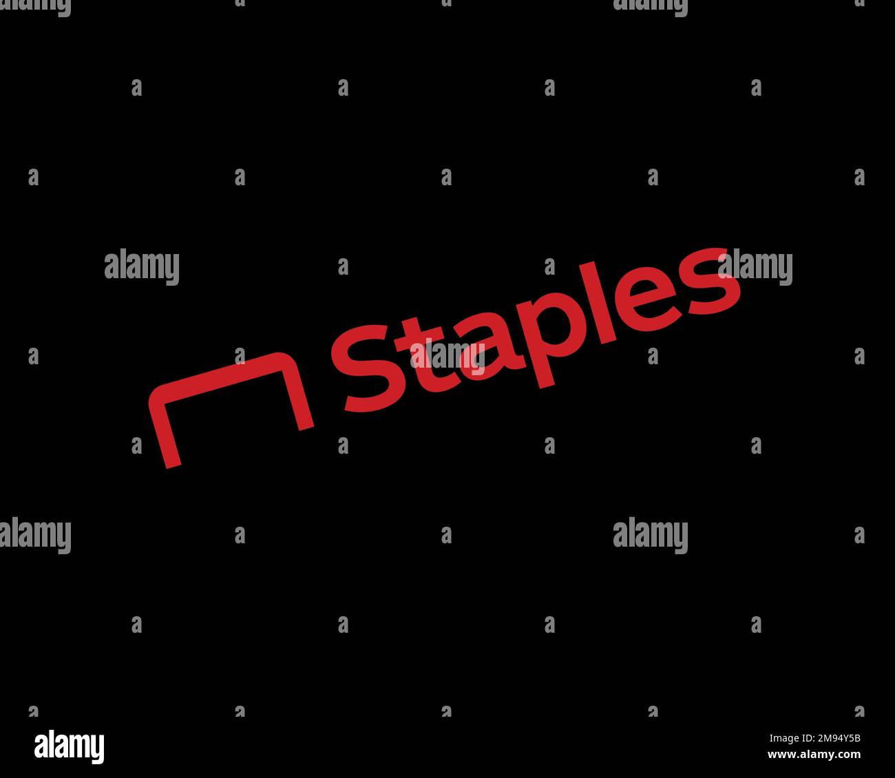 Logo Staples Inc. Pivoté, fond noir Banque D'Images