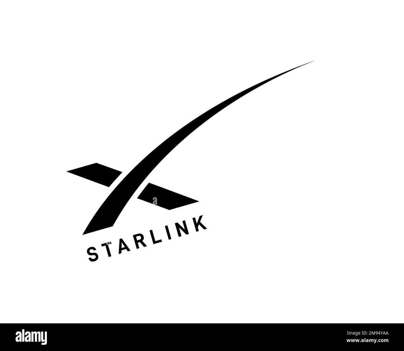 Constellation satellite Starlink, logo pivoté, fond blanc Banque D'Images