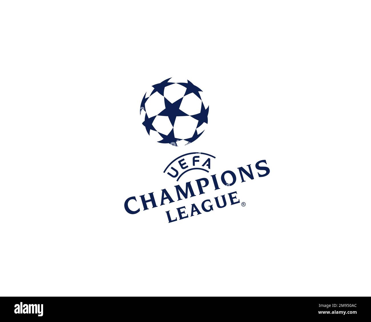 Ligue des champions de l'UEFA, logo pivoté, fond blanc Banque D'Images