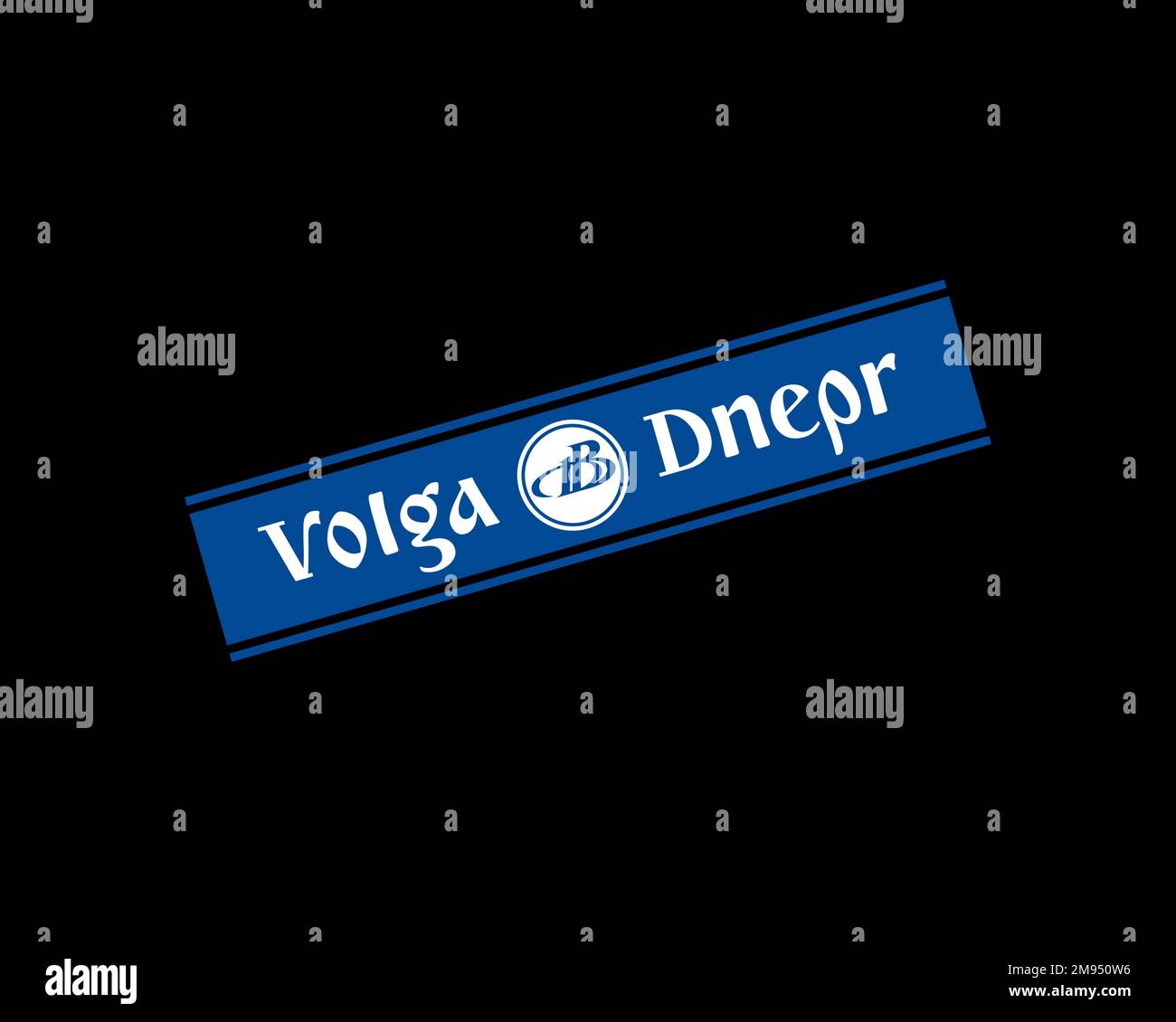 Volga Dnepr Airline, logo pivoté, arrière-plan noir Banque D'Images