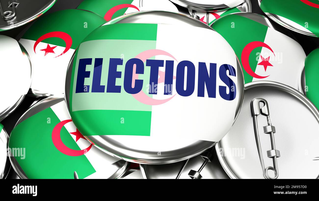Algérie et élections des dizaines de boutons pinback avec un drapeau