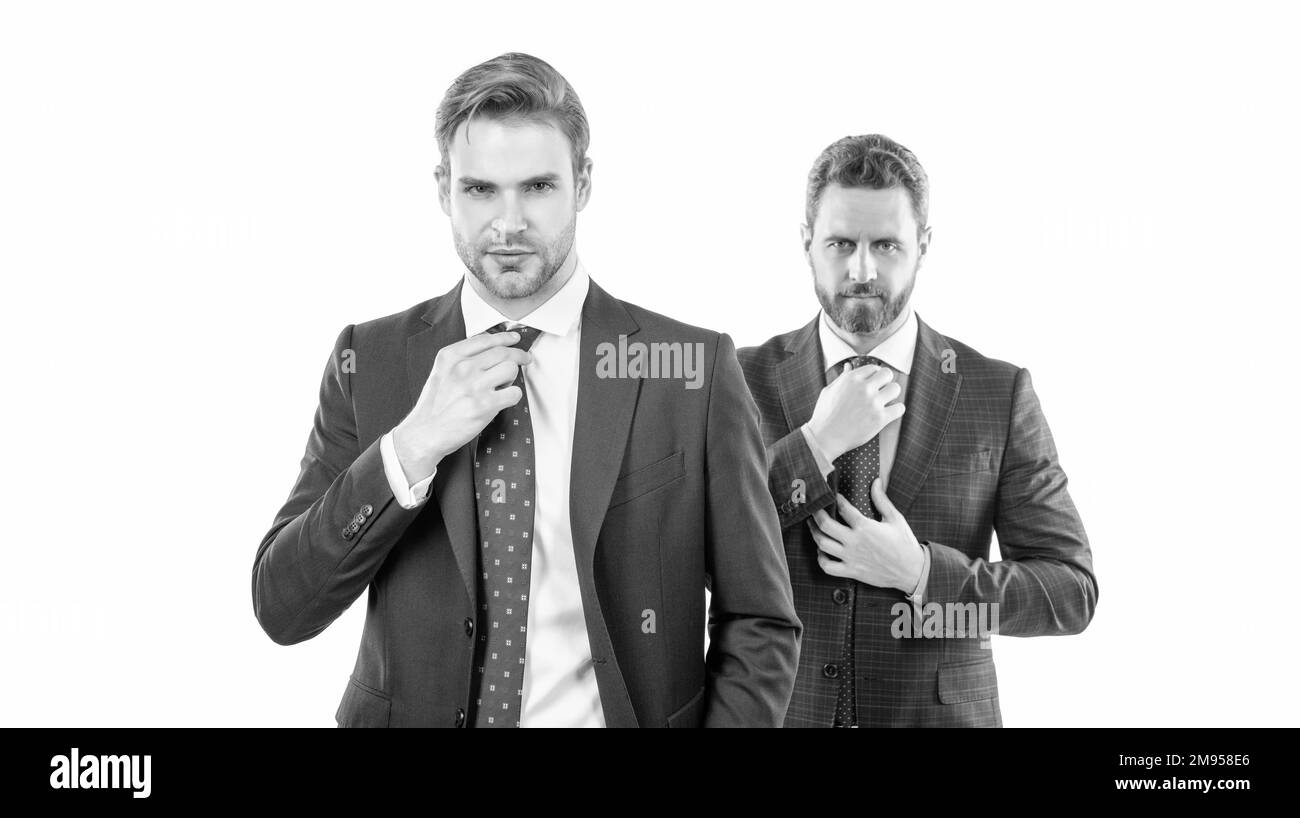 deux entrepreneur réussi en costume cravate cravate cravate isolée sur blanc, comme un homme d'affaires Banque D'Images