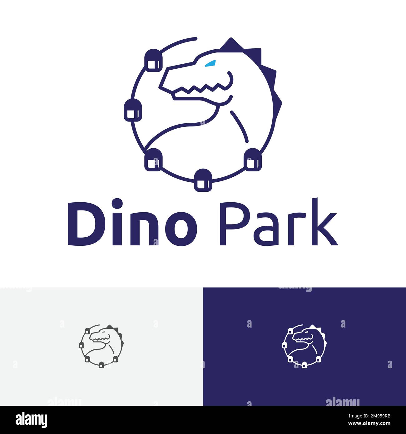 Parc d'attractions Dinosaur T-rex Dino Adventure logo des fêtes Illustration de Vecteur