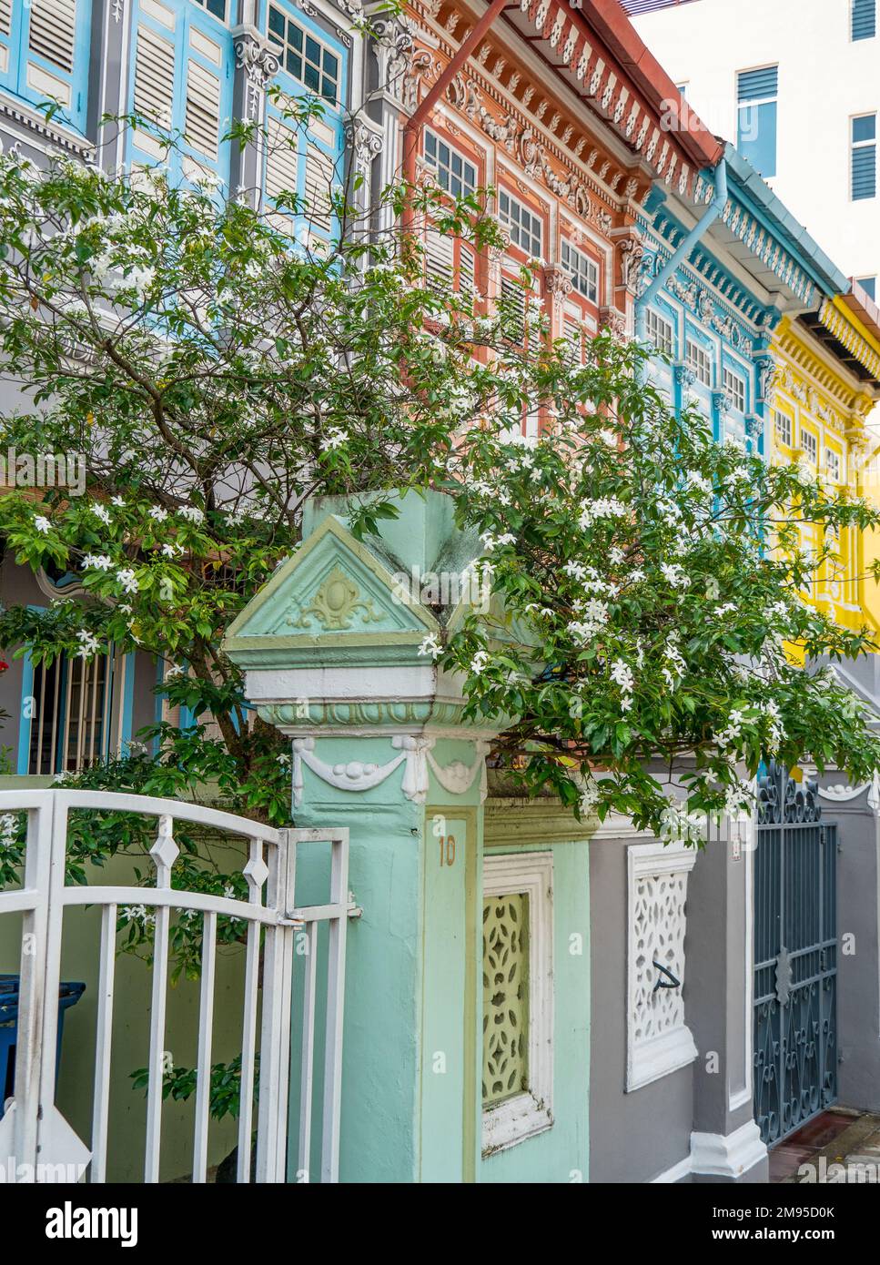 Boutiques résidentielles Peranakan emblématiques de couleur pastel sur Koon Seng Rd Katong Singapour Banque D'Images