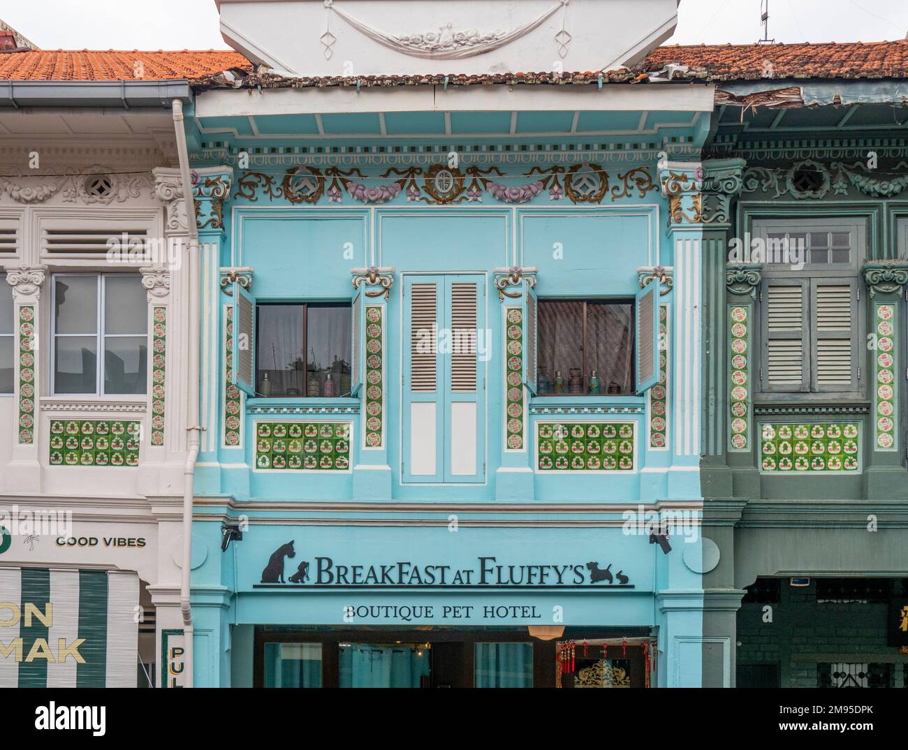 Petit-déjeuner au Fluffy's a Pet Hotel logé dans un shophouse sur Joo Chiat Rd Katong Singapour Banque D'Images