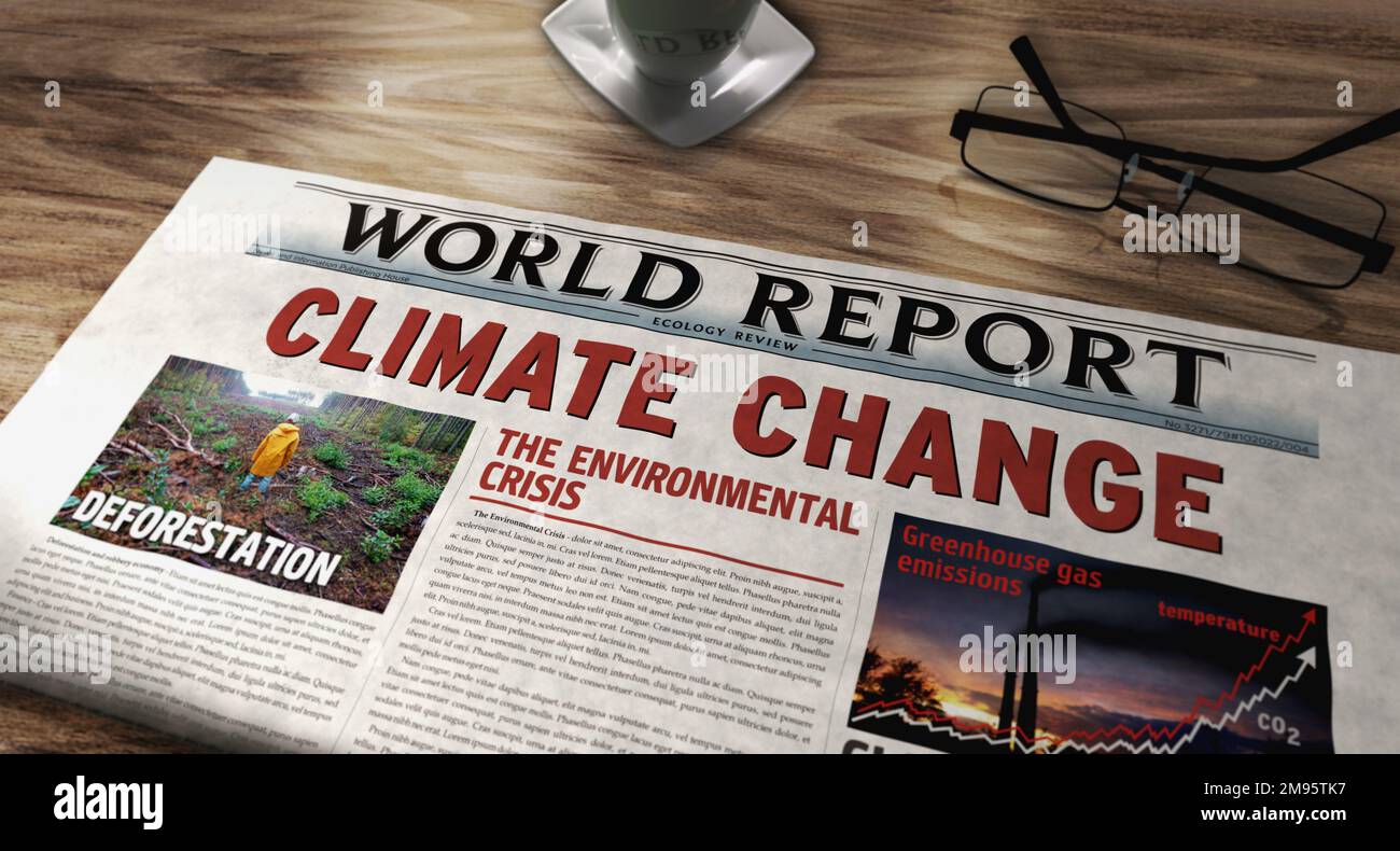 Journal quotidien sur table sur le changement climatique, la crise