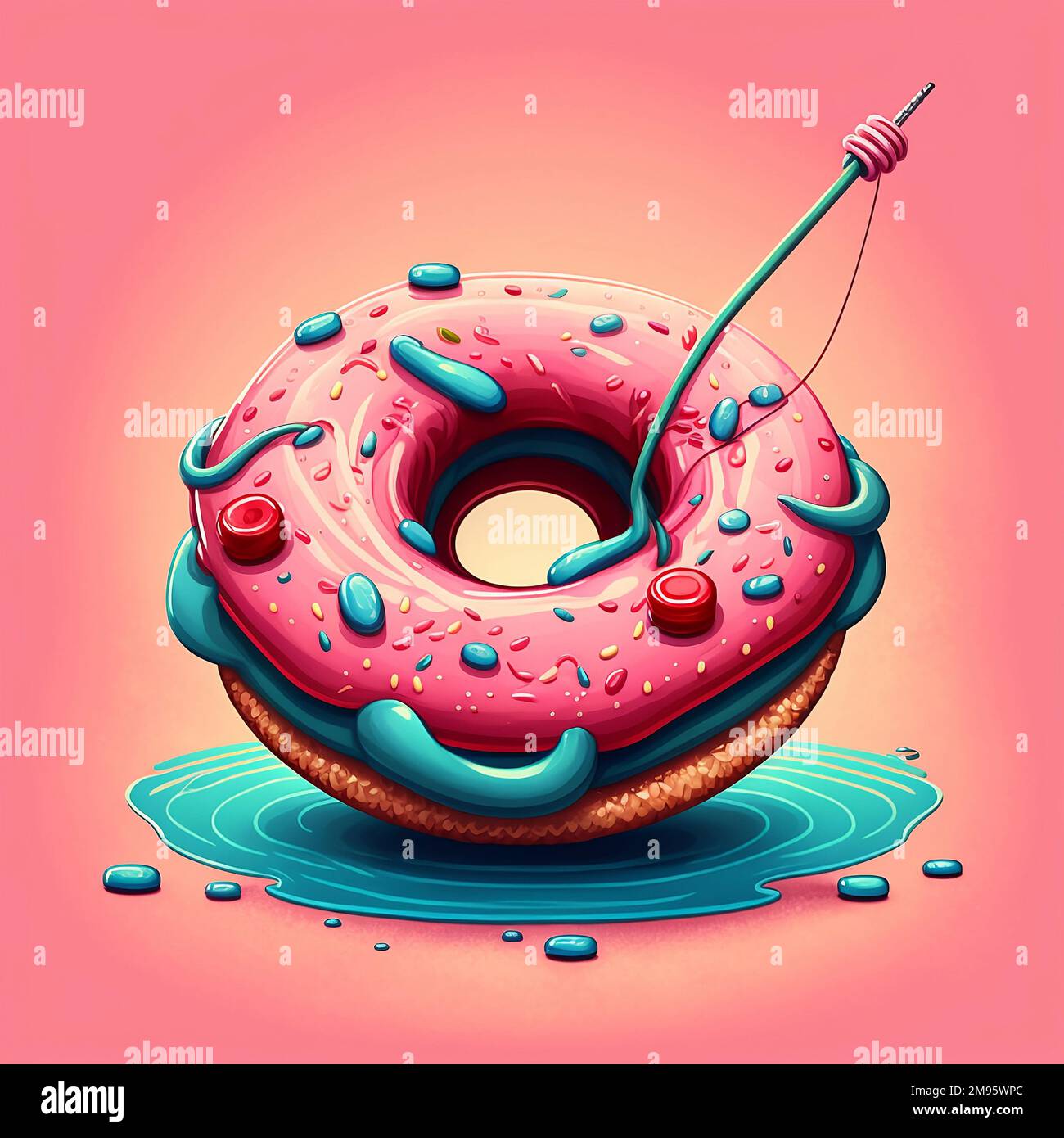 3 ILLUSTRATIONS EN STYLE DE DESSIN ANIMÉ, IRON MAN FUNKO POP, DONUT AVEC LA MOUSSE ROSE PEACHING, GHOST WRITING.All les œuvres ont été faites avec adobe Illustrator Banque D'Images