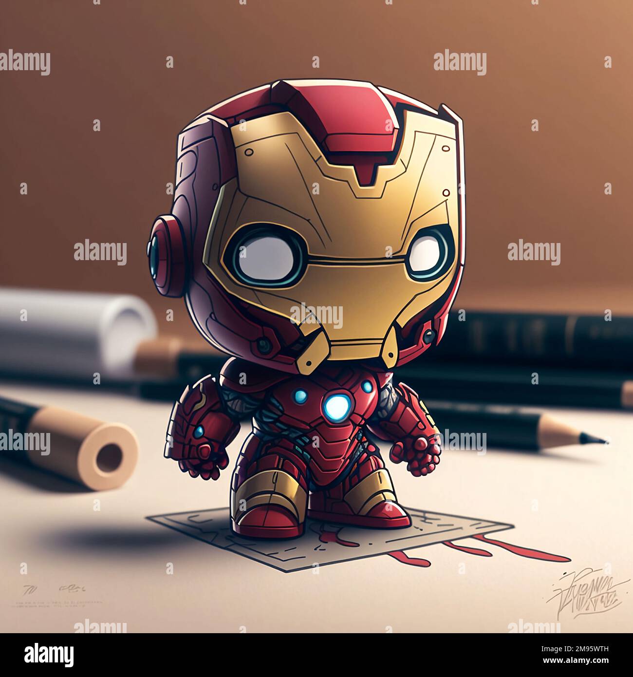 3 ILLUSTRATIONS EN STYLE DE DESSIN ANIMÉ, IRON MAN FUNKO POP, DONUT AVEC LA MOUSSE ROSE PEACHING, GHOST WRITING.All les œuvres ont été faites avec adobe Illustrator Banque D'Images