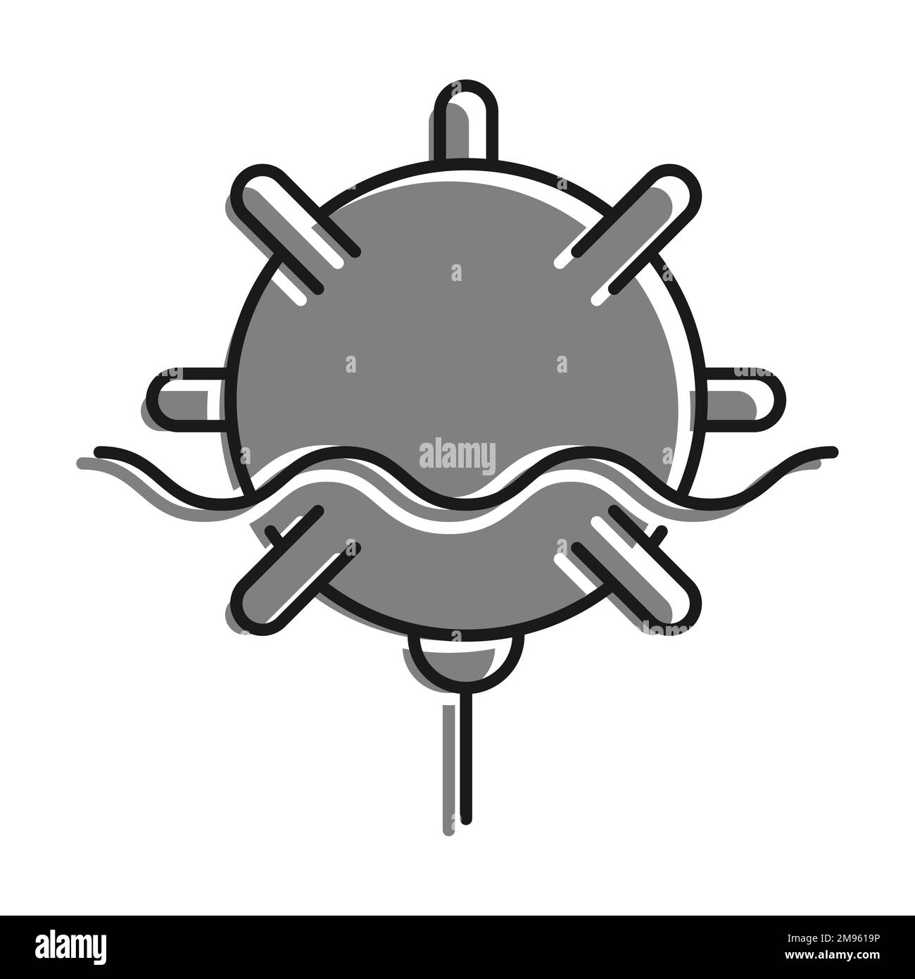 Icône linéaire, combat naval anti sous-marin mine. Lutte contre les navires ennemis. Vecteur noir et blanc simple isolé sur fond blanc Illustration de Vecteur