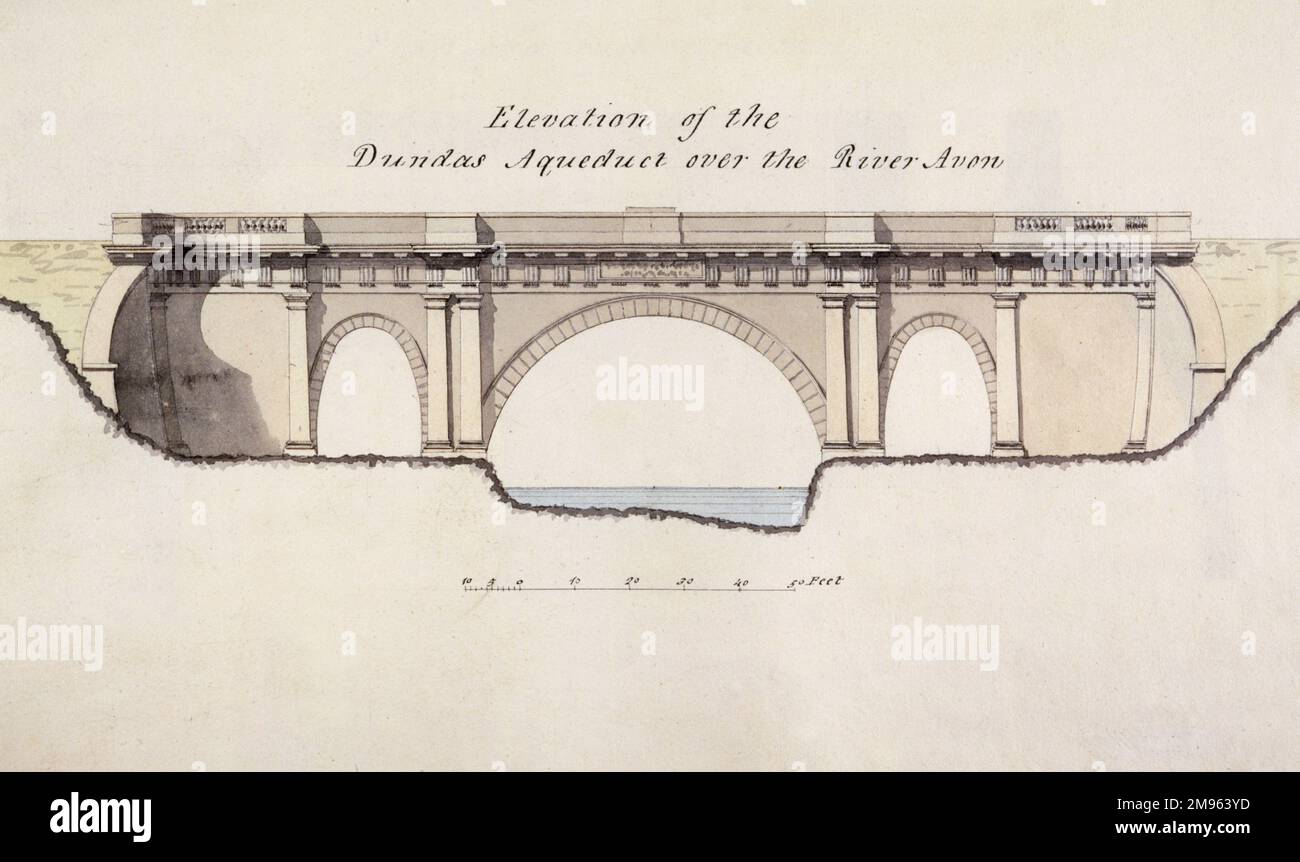 La conception de Rennie pour l'aqueduc de Dundas transportant le canal au-dessus de la rivière Avon. Banque D'Images